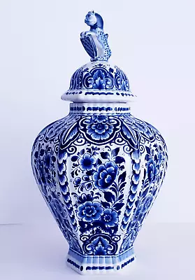 Delft Blue & White Lidded Vase / Ginger Jar 15.4 Inch Hand-painted Excellent • $169