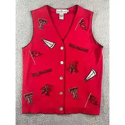 Texas Tech Reds Raiders Vest Womens Small Vintage Castles Sport Red Embroidered • $26.59