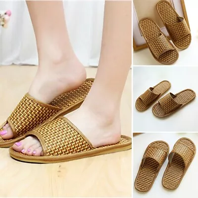 Slippers Open Toe Flip-flops Indoor Men Rattan Sandals Summer Women Bamboo Linen • $18.74