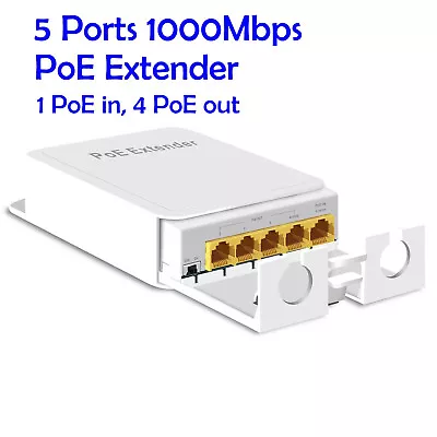 5 Port Gigabit PoE Passthrough Switch Outdoor Ethernet Extender Up To 100m/330ft • $39.95