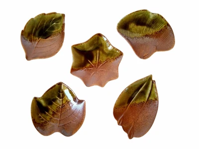 £19.08 • Buy Japanese KOTOBUKI Glazed Pottery Leaf Shaped Sushi Sauce Dipping Dish Lot Of 5