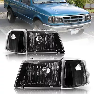 For 93-97 Ford Ranger Pick Up 1993-1997 Black Headlights +Signal Lamp Pair L+R • $89.99