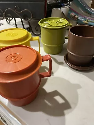 Tupperware Vintage Retro Stackable Mugs With Matching Coasters/ Lids • $25