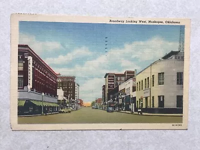 F1758 Postcard Broadway Street Muskogee OK Oklahoma • $4.99