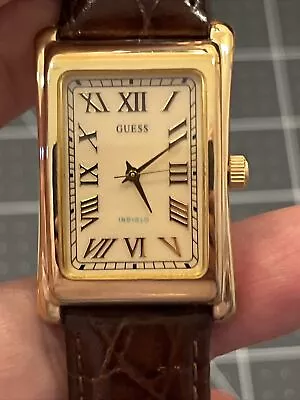 Guess “the Tank” Rectangular Curved “indiglo” Rare Vintage Gold Tone Men’s Watch • $89