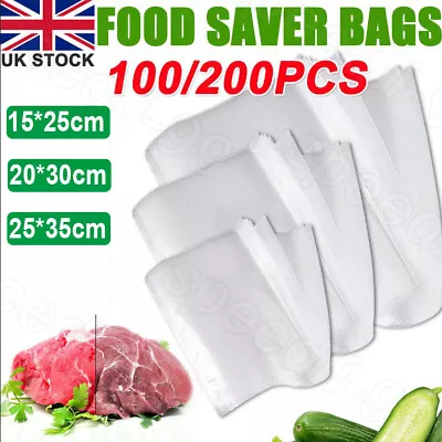 100/200 Food Vacuum Sealer Bags Vaccum Food Saver Storage Seal Bag Pack Embossed • £8.58