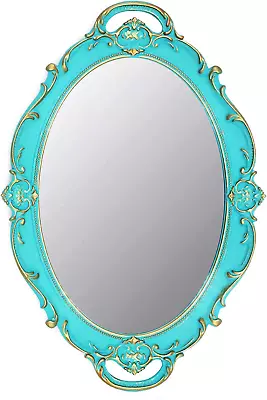 Vintage Mirror Small Wall Mirror Hanging Mirror 14.5 X 10 Inchs Oval Blue • $21.24