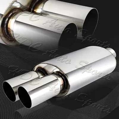 Universal 3  Dual Tip DTM 3  Inlet Stainless Exhaust Resonator Canister Muffler • $48.99