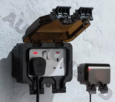 £19.95 • Buy Waterproof Outdoor 13A 2 Gang Storm Switched Socket Neon Double IP66 Outside Use