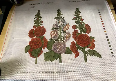 Luxury Needlepoint Tapestry Canvas- Hollyhocks (50cm X 55cm) • £8