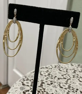 Marco Bicego 18k White & Yellow Gold Triple Loop Earrings With Diamonds $2800 R • $1699