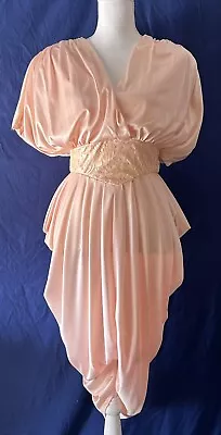 Vintage 70s Dress Light Pink Draped Fabric Cinched Waist Blouson Top Size 9 • $65