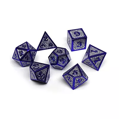 Medal Dice Poly Set Heroic Dice Of Metallic Luster - Silver W/Purple (7) New • $29.95