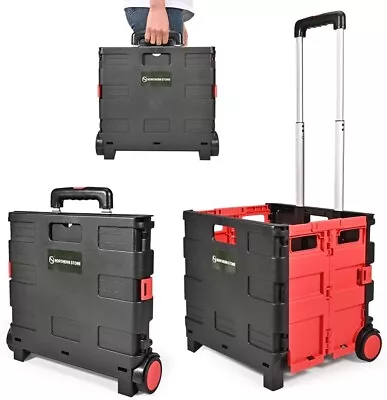 Folding Shopping Trolley Cart Boot Cart Black Red Collapsible NORTHERN STONE • £24.99