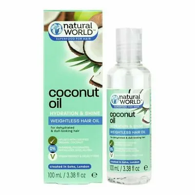 Natural World Coconut Oil Hydration & Shine Weightless Hair Oil 100ml - Vegan • £8.95