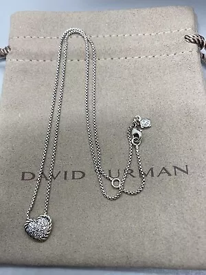 David Yurman Sterling Silver Petite Pave Diamond Heart Pendant Necklace  C-13 • $429