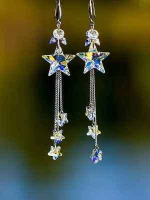 925 Silver Plated Zircon Star Earrings Ear Stud Drop Dangle Jewelry Simulated • $4.77