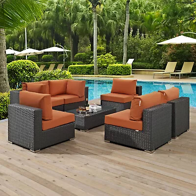 Modway Sojourn 7 Piece Outdoor Patio Sunbrella® Sectional Set In Canvas Tuscan • $3368.85