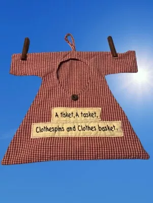 Vintage Clothespins Bag Hanger Prim  A Tisket A Tasket - A Clothespin & Basket  • $14.99