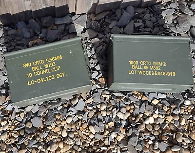 Two (2) Empty 5.56mm Box & 9mm NATO Military Ammo Metal Ammunition Box • £17.99