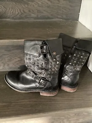 UGG Conor Black Leather Moto Studded Mid Calf Boots 1003605 Women's Sz 6.5 • $38