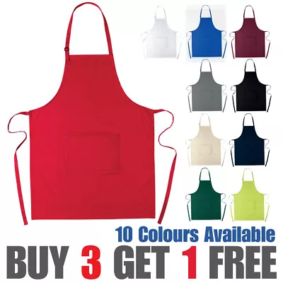 100% Cotton Apron Chef Catering Adjustable Apron With Front Pocket Waiter Bistro • £6.99