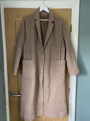 £6 • Buy Vintage Wool Maxi Midi Coat 16 Beige Brown Neutral Tonal Crombie Trench