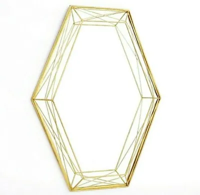 Gold Geometric Large Metal Faceted 3D Wall Mirror Glass Modern Wire Decorative • £38.95
