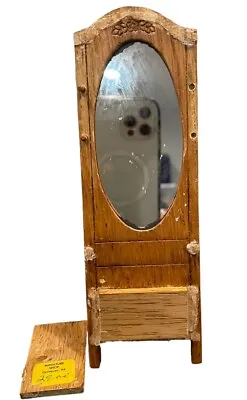VTG Dollhouse Miniature Oak Hall Tree Bench Mirror Artisan Made In Occoquan VA • $12.99