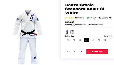 Renzo Gracie Academy  White Gi Jiu Jitsu Gi - Size A3 Brand New • $125