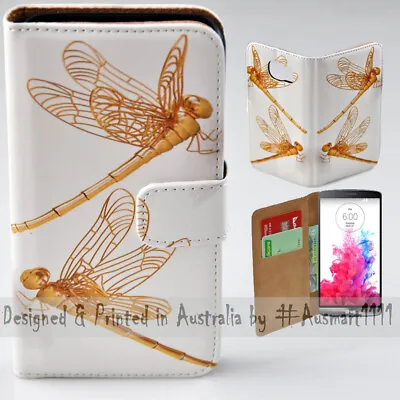$13.98 • Buy For LG Series Mobile Phone - Gold Dragonfly Print Wallet Phone Case Cover