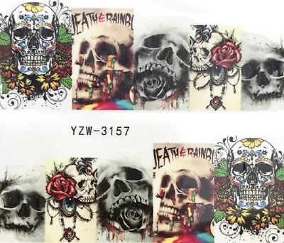 £1.95 • Buy Nail Art Stickers Water Decals Transfers Halloween Skulls Roses (YZW-3157)