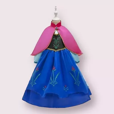 Disney Frozen Anna Blue Dress Cape Girls Costume Kids - Size 4T • $15