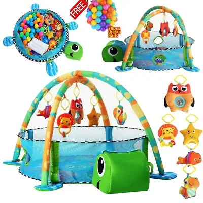 Turtle Baby Gym 3 In 1 Activity Play Floor Mat W/Ball Pit & Toys Balls Playmats • £24.90