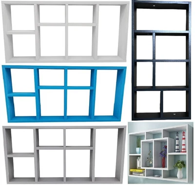 £14.99 • Buy Floating Wall Shelves 7 Compartment Display Storage Shelf Wooden Home Office