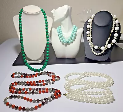 Stunning Vintage Jewelry Lot 6 Necklace Beads Pearl Opera Length Multicolor • $1.98