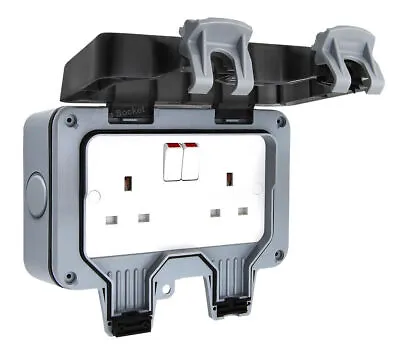 £11.59 • Buy IP66 Waterproof Outdoor 13A 2 Gang Storm Switched Twin Double Socket Outside Use