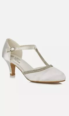 £11 • Buy Ladies Satin Diamante T-strap Low Heel Ankle Strap Bridal Wedding Shoes Size 3