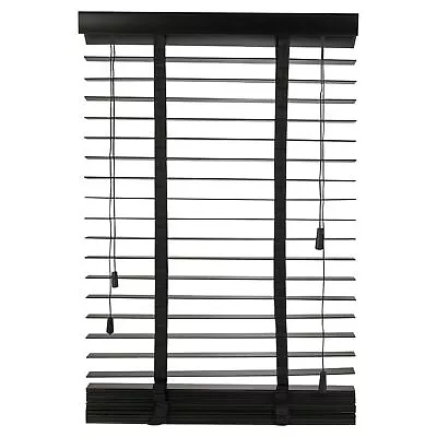 Wooden Venetian Blinds Real Wood Slats Horizontal Window Shades All Size Black • £22.95