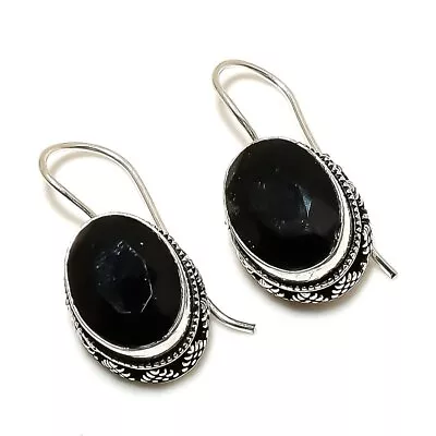 Vintage Black Spinel Gemstone Handmade 925 Sterling Silver Jewelry Earring 1.18  • $6.38