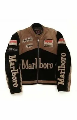 Men’s Marlboro Biker Jacket Vintage Racing Rare Genuine Cowhide Leather Jacket • $139.50