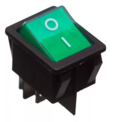£3 • Buy ROCKER SWITCH ILLUMINATED GREEN DPST DOUBLE POLE 16A/250v 22.3X30 CUT OUT