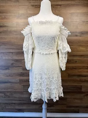 Parker Irma Lace Overlay Off The Shoulder Mini White Dress 0 NWT • $94.99