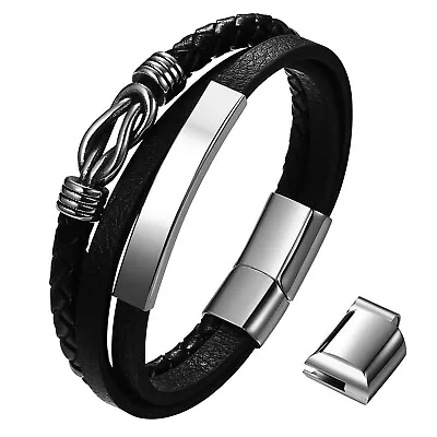 Men's Infinity Knot Braided Leather Bracelet Stainless Steel Cuff Wristband Gift • $14.24