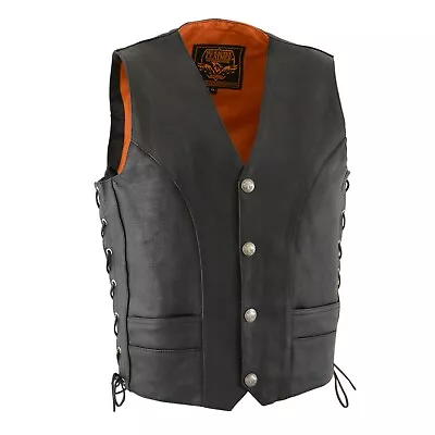 Milwaukee Leather 1369 Men's Black Naked Leather Side Lace Motorcycle Rider Vest • $79.99