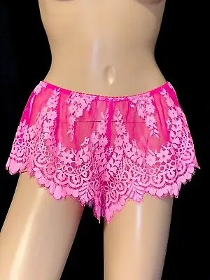 Sz L XL Vintage Victoria’s Secret Pink Lace Flutter Tap Slip Panty Sissy • $19.99