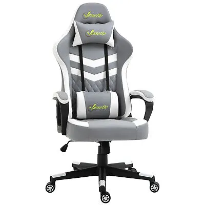 Vinsetto Racing Gaming Chair W/ Lumbar Support Gamer Office Chair Grey White • £85.99