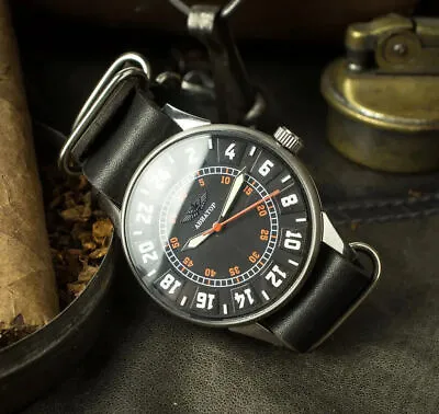 Raketa 24 Hours Vintage Men's Watch ROCKET Mechanical Soviet Watch. Black Dial • £238.53