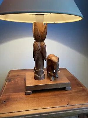 Vintage Mid Century Carved Elephant Lamp. Tourists Piece. With Tusks • $44.20