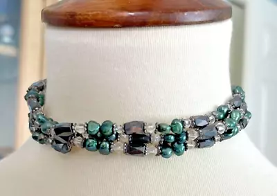 Versatile Adjustable Magnetite/Green Pearl/Glass Beaded Necklace/Bracelet 41  • $29